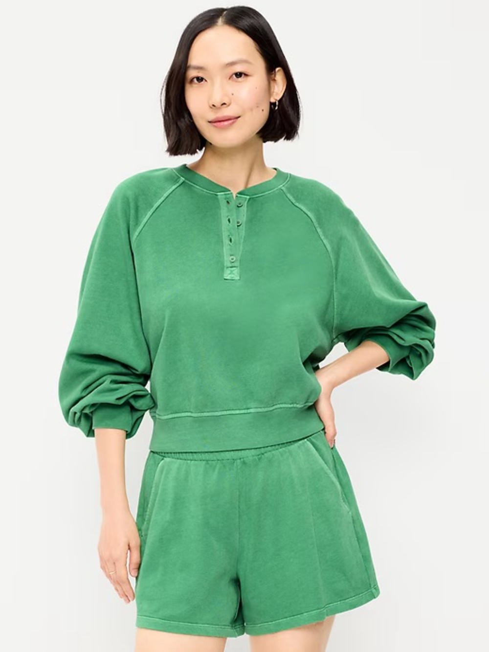Old Navy SoComfy Light Green Henley Oversized Pullover Sweatshirt